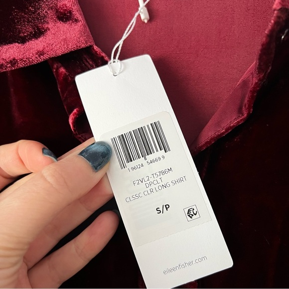 NWT Eileen Fisher Dark Cranberry Velvet Tunic Button Down Blouse Small - Picture 11 of 13